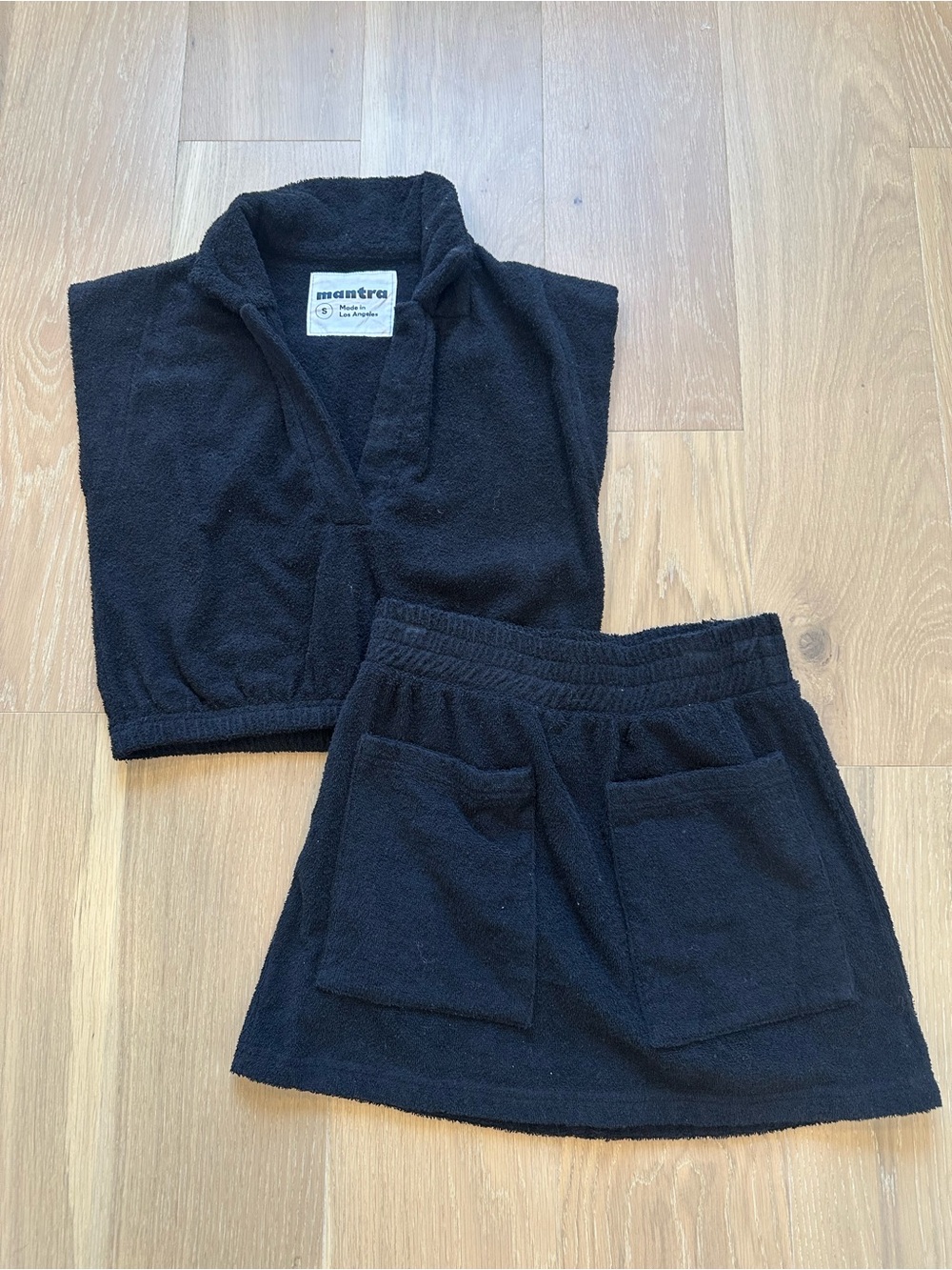 Mantra Irie Terry Cloth Top Skirt Set Swim Coverup Black Matching Set Size Small - Picture 2 of 12